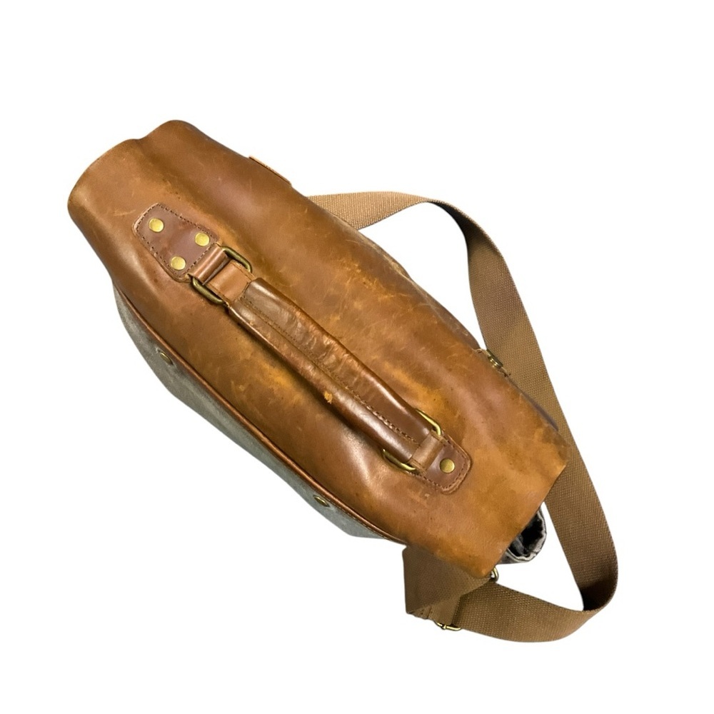 Mens Waxed Canvas Leather Messenger Bag Gray Brown Briefcase Satchel Crossbody - Picture 7 of 9